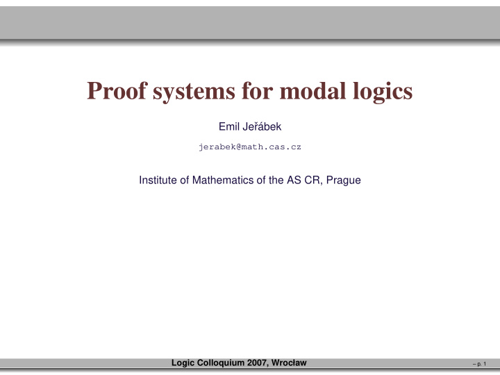proof systems for modal logics