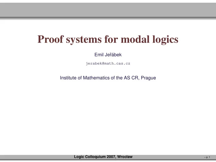 proof systems for modal logics