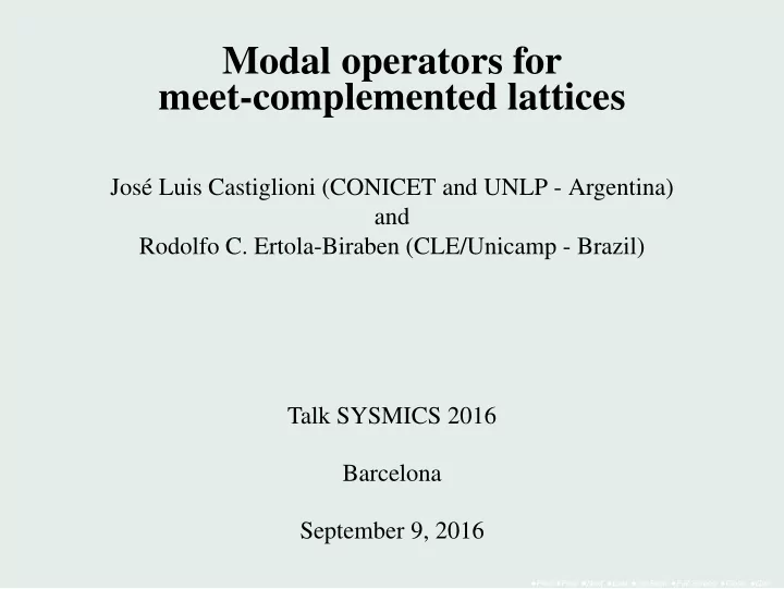 modal operators for meet complemented lattices