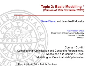 Outline  The MiniZinc  Language  1. The MiniZinc Language  Modelling  Set Variables