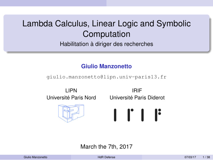 lambda calculus linear logic and symbolic computation