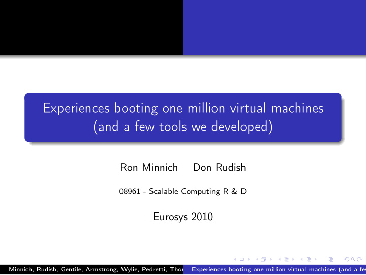 experiences booting one million virtual machines and a