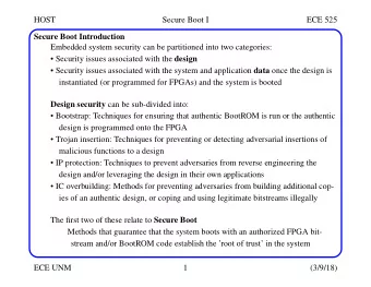 HOST  Secure Boot I  ECE 525  Secure Boot Introduction  Embedded system security can be partitioned