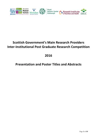 Scottish Governments Main Research Providers  Inter-Institutional Post Graduate Research