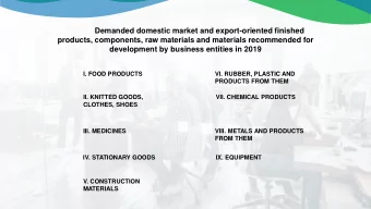 development by business entities in 2019  I. FOOD PRODUCTS  VI. RUBBER, PLASTIC AND  PRODUCTS FROM