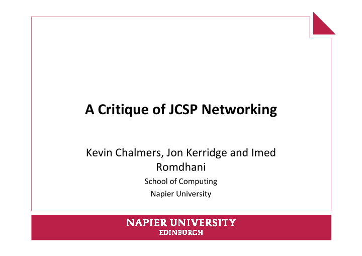 a critique of jcsp networking