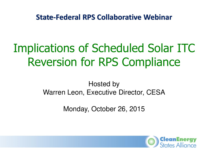 implications of scheduled solar itc reversion for rps