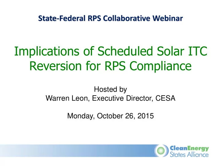 implications of scheduled solar itc reversion for rps