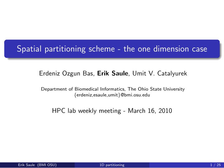 spatial partitioning scheme the one dimension case