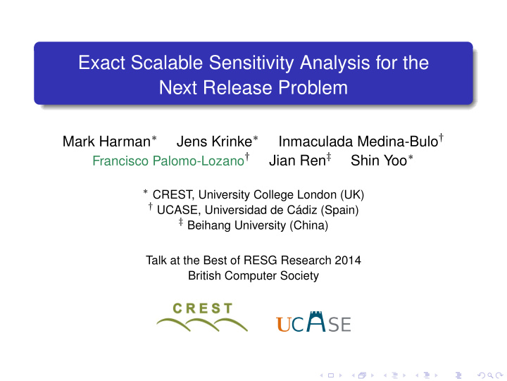 exact scalable sensitivity analysis for the next release