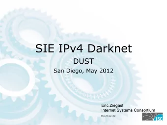 SIE IPv4 Darknet  DUST  San Diego, May 2012  Eric Ziegast  Internet Systems Consortium  Deck