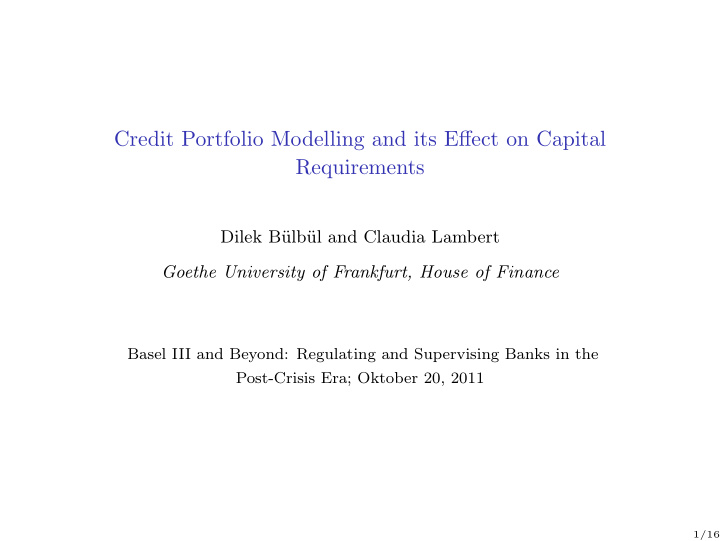 credit portfolio modelling and its effect on capital