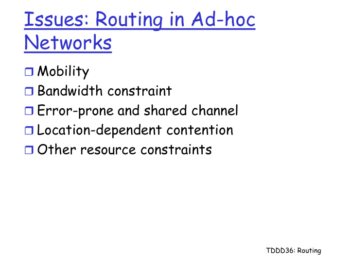 issues routing in ad hoc