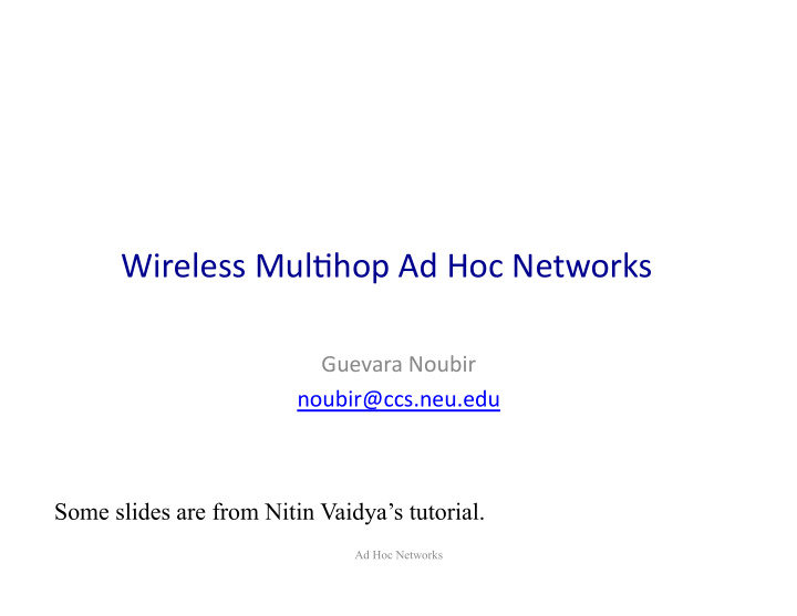 wireless mul hop ad hoc networks
