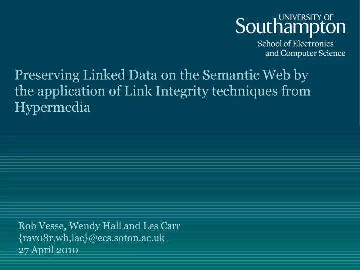 preserving linked data on the semantic web by the