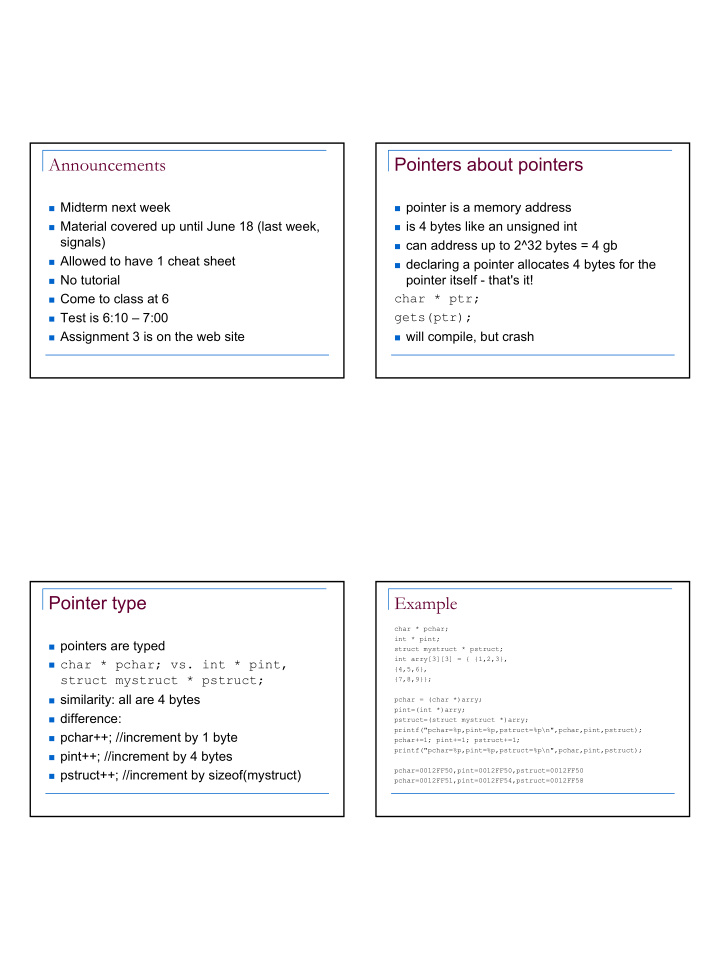 pointers about pointers announcements