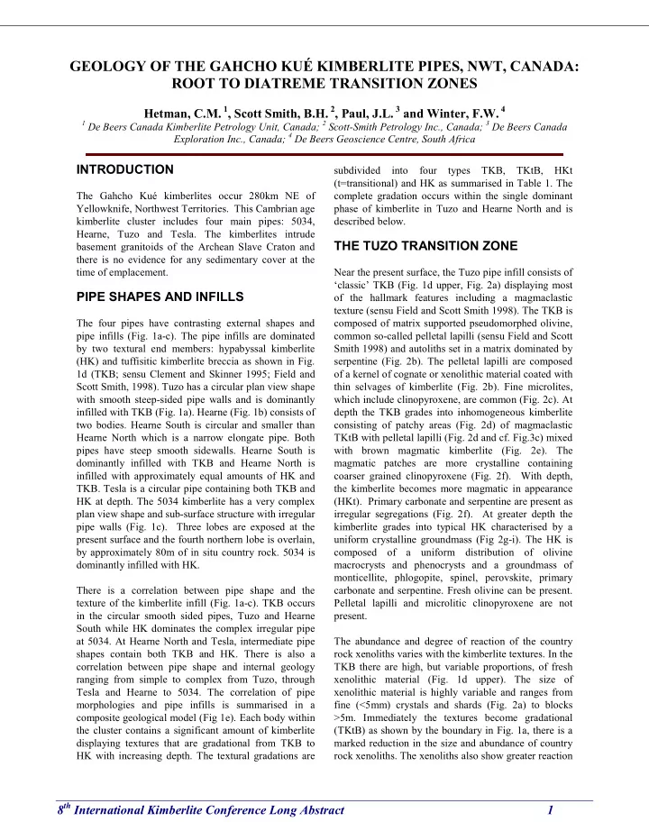 geology of the gahcho ku kimberlite pipes nwt canada root
