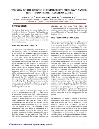 GEOLOGY OF THE GAHCHO KU KIMBERLITE PIPES, NWT, CANADA:  ROOT TO DIATREME TRANSITION ZONES