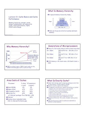 What Is Memory Hierarchy  A typical memory hierarchy today:  Lecture 13: Cache Basics and Cache