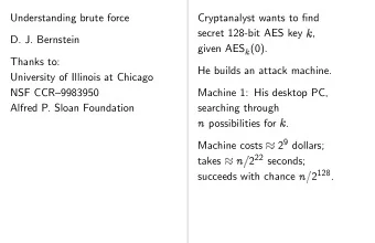 Understanding brute force  Cryptanalyst wants to find  secret 128-bit AES key  ,  D. J. Bernstein