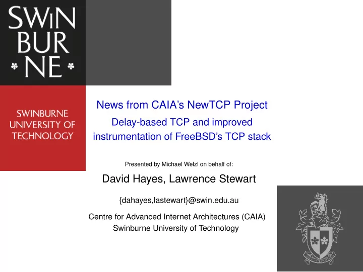 news from caia s newtcp project