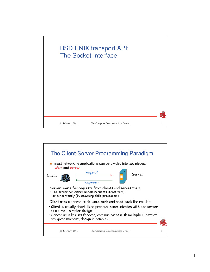 bsd unix transport api the socket interface