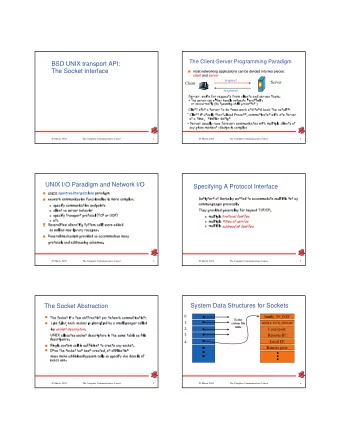 BSD UNIX transport API:  The Socket Interface  most networking applications can be divided into two