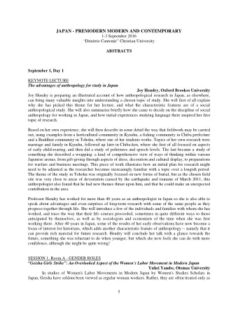 JAPAN - PREMODERN MODERN AND CONTEMPORARY  1-3 September 2016  Dimitrie Cantemir Christian