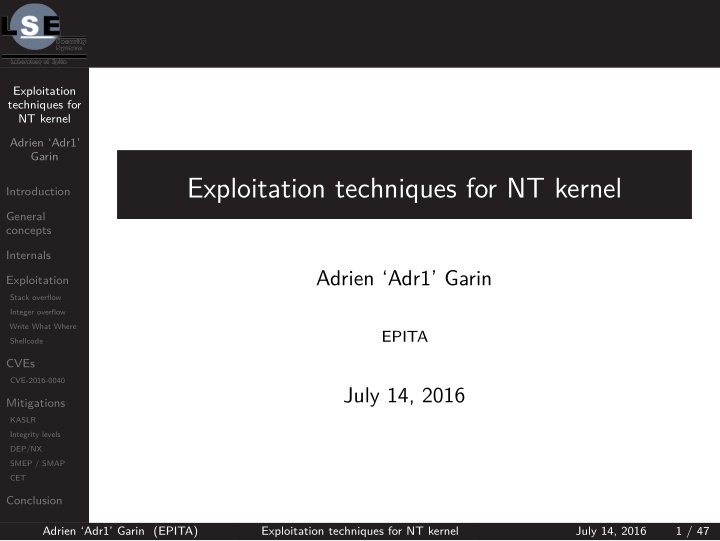 exploitation techniques for nt kernel