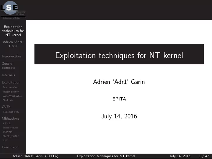 exploitation techniques for nt kernel