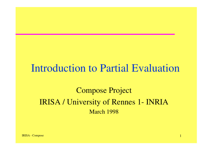 introduction to partial evaluation