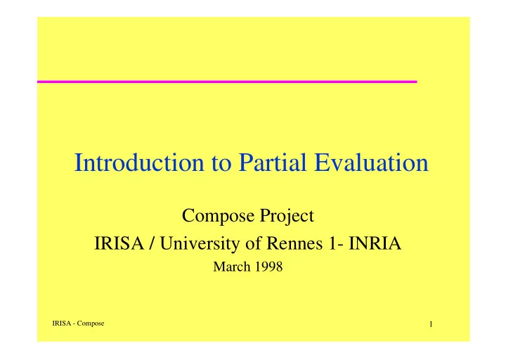 introduction to partial evaluation