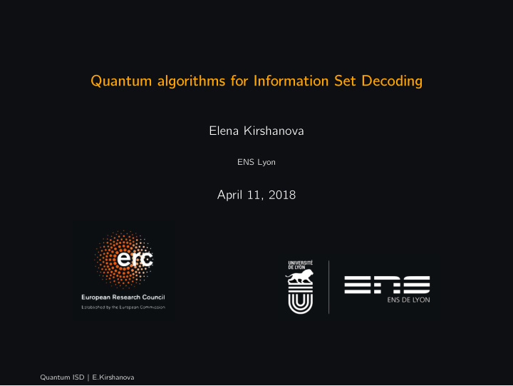 quantum algorithms for information set decoding