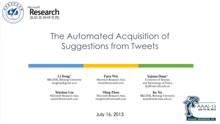 the automated acquisition of suggestions from tweets