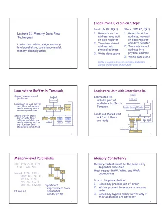 1  Store Stages in Dynamic Execution  Load Bypassing and Memory Disambiguation  1.  Wait in RS