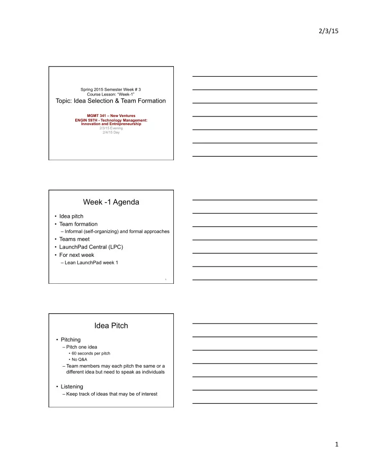 week 1 agenda