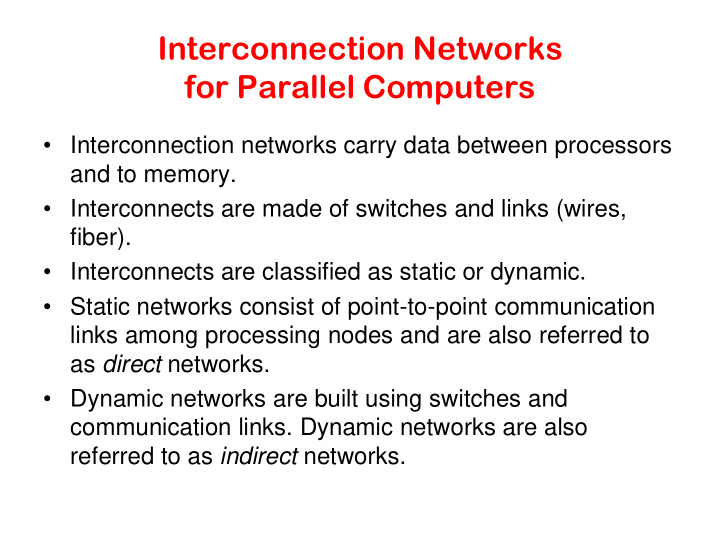 interconnection networks for parallel computers