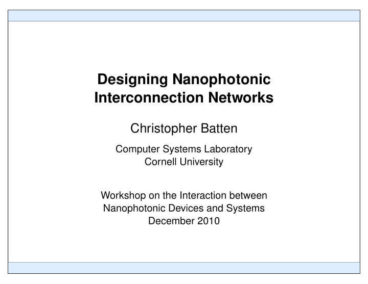 designing nanophotonic interconnection networks