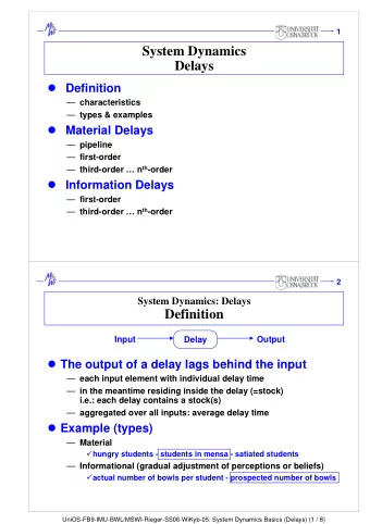 System Dynamics  Delays  Definition  characteristics  types &amp; examples  Material