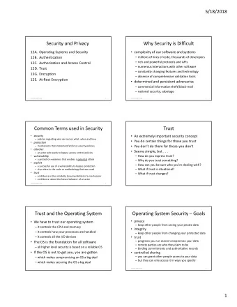 Security and Privacy  Why Security is Difficult  12A. Operating Systems and Security  complexity