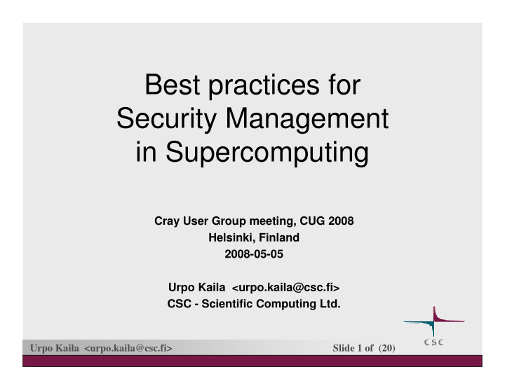 best practices for security management in supercomputing