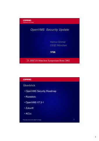 OpenVMS Security Update  OpenVMS Security Update  OpenVMS Security Update  Helmut Ammer  Helmut