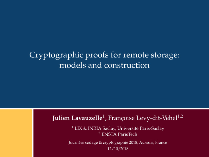 cryptographic proofs for remote storage models and