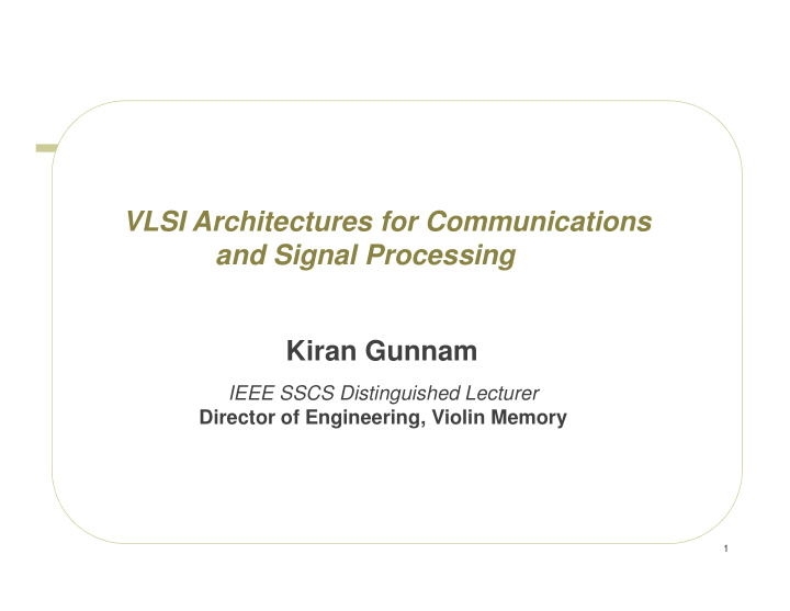 vlsi architectures for communications and signal