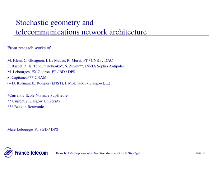 stochastic geometry and telecommunications network