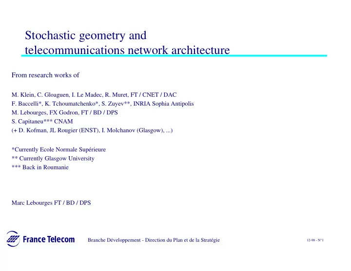 stochastic geometry and telecommunications network