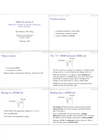 Previous Lecture  Slides for Lecture 8  ENCM 501: Principles of Computer Architecture  Winter 2014