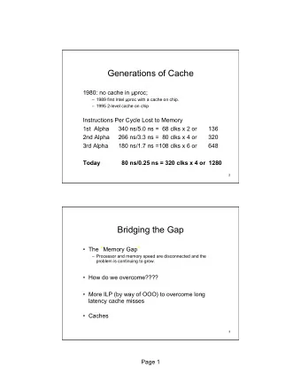 Generations of Cache 1980: no cache in  proc;  1989 first Intel  proc with a cache on chip.