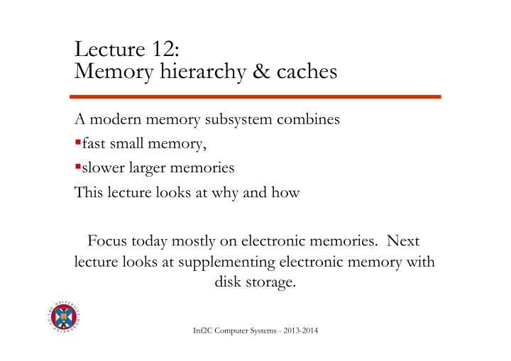 lecture 12 memory hierarchy caches