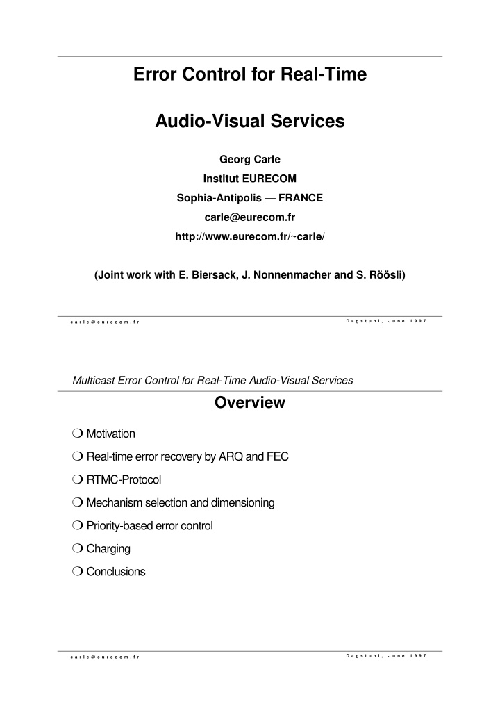 error control for real time audio visual services
